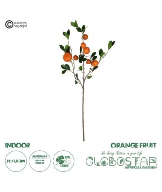 GloboStar® Artificial Garden ORANGE FRUIT BRANCH 21435 Τεχνητό Διακοσμητικό Κλαδί Πορτακαλιά Y83cm